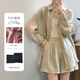 薩拉維夫 SLLAVIF品牌時尚感天絲防曬襯衫套裝女夏季薄款休閑闊腿短褲兩件套潮 杏色 M