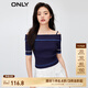 ONLY通勤風(fēng)一字領(lǐng)條紋修身短款針織衫女|123324007 E39 荷蘭藍(lán)DUTCH BLUE M 165/84A