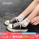 卓詩(shī)尼女鞋高幫帆布鞋女2025新款春夏百搭厚底學(xué)生布鞋休閑板鞋子 黑 36