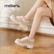 妙麗（Millies）真皮厚底增高樂(lè )福鞋加絨加厚毛毛高跟單鞋通勤保暖棉鞋 米白色37