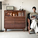 樸愫木作書(shū)柜實(shí)木書(shū)架黑胡桃木帶門(mén)柜子防塵玻璃門(mén)收納儲物展示柜 抽屜翻門(mén)柜（帶柜腿）丨現貨