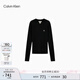 Calvin KleinJeans25秋季新款女士刺繡ck羅紋修身圓領(lǐng)內搭針織衫毛衣47D371G UB1-太空黑 XS