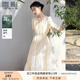 香影白月光v領(lǐng)連衣裙女2025夏裝新款泡泡袖萊賽爾天絲白色收腰裙 米白 M 160/84A/95-110斤