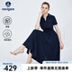 Navigare意大利小帆船短袖連衣裙女士夏季V領(lǐng)修身裙子時尚棉感針織長裙女 藏青 XL 碼