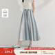 茵曼（INMAN）格紋剪花純棉半身裙2025夏季女裝新款松緊腰寬松a字中長裙 藍條 XL