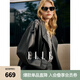 ELLE黑色高級感寬松西裝領(lǐng)皮衣女2024冬季新款機車(chē)風(fēng)小眾上衣外套 黑色 L