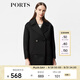 PORTS寶姿 秋冬新款女裝時尚拼接毛呢大衣外 毛呢大衣女LW9N088XCP012 黑色 M (6)