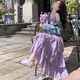 桂岐 蕾絲吊帶連衣裙女2025夏季新款氣質(zhì)海邊度假風小個子長裙 紫色 M