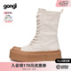 共跡gongji【趙昭儀同款】2025新款方頭馬丁靴中筒帆布靴厚底休閑靴女鞋 米色 /偏大半碼 36 （233mm）