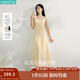 茵曼（INMAN）章若楠同款歐若風(fēng)法式吊帶連衣裙2025夏季新品女裝淡鵝黃色裙子 淺黃色 (方領(lǐng)) L