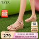 他她（TATA）絕美坡跟涼鞋女度假一字帶時(shí)裝涼鞋夏季7MY14BL4 金色 38