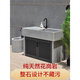 大理石水池家用陽(yáng)臺(tái)花崗巖水槽戶外庭院一體石頭洗手盆加裝鋁柜門 120×50×82+砂灰格柵柜門