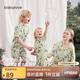 babylove親子裝家居套裝夏季薄款竹棉山茶母女母子短袖短褲居家兩件套睡衣