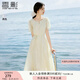 香影氣質(zhì)印花連衣裙女2025夏裝新款米白色泡泡袖圓領(lǐng)中長絕美裙子 米白 M 160/84A/95-110斤