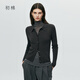 初棉含羊毛polo領(lǐng)針織開(kāi)衫女25年秋季新款 正肩修身長(cháng)袖針織上衣 黑花灰 M