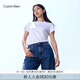 Calvin Klein Jeans夏季女士通勤經(jīng)典ck字母印花舒適微彈圓領(lǐng)短袖T恤J213892 YAF-月光白 S