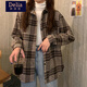 矜持范外套女秋冬加絨加厚格子襯衫女復(fù)古港味chic寬松毛呢外套夾克女 黑色格子 M