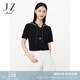 玖姿（JUZUI）商場同款輕運(yùn)動拉鏈帽衫夏款休閑短袖t恤JWCX80343 花黑 S