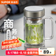 蘇泊爾（SUPOR）雙層玻璃杯茶杯耐熱防燙帶手柄水杯商務(wù)辦公男士過濾帶蓋杯子 流光銀-450mL