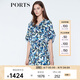 PORTS寶姿  新品女裝中袖中V領(lǐng)中袖印花連衣裙LN8D085HPT020 天蝕藍(lán)印花 XS (2)