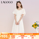 lagogo方領(lǐng)甜美法式中長(zhǎng)裙女拉谷谷白色氣質(zhì)夏季新款淑女風(fēng)連衣裙 米白色(V2) S 155/36