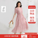 茵曼度假風(fēng)萊賽爾V領(lǐng)連衣裙夏季女裝氣質(zhì)通勤泡泡袖長(cháng)裙 淺粉色  M
