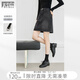 對(duì)白黑色做舊水洗牛仔短裙女2025秋季新款復(fù)古百搭顯瘦a字半身裙 炭黑色 S