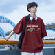 100%純棉短袖t恤男寬松美式休閑百搭潮牌初中學(xué)生半袖上衣服 酒紅色 二次元動漫 XL 120-155斤