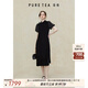 茶·愫【明星同款/輕禮服】puretea茶愫新中式旗袍絲絨連衣裙2024夏新品 石墨黑 M