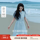 茵曼（INMAN）【苧麻】章若楠同款法式娃娃領(lǐng)連衣裙女裝2025夏季新品泡泡袖裙子 淺藍色 M