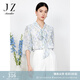 玖姿·安娜蔻肌理雪紡衫女2023夏花卉印花小眾設(shè)計感七分袖襯衫 花紋綠 XL