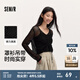 森馬（Semir）針織衫女V領(lǐng)抽繩鏤空罩衫純色短款吊帶夏小心機(jī)小性感兩件套 黑色調(diào)00399 L