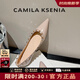 CAMILA KSENIA2025新款女夏季高級(jí)感鉚釘漆皮瓢鞋晚晚風(fēng)軟底單鞋 卡其色 37