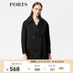 PORTS寶姿 秋冬新款女裝時尚拼接毛呢大衣外 毛呢大衣女LW9N088XCP012 黑色 M (6)