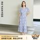 顏域藍(lán)色波點(diǎn)V領(lǐng)連衣裙女2025夏季新款收腰修身法式復(fù)古短袖長(zhǎng)裙 藍(lán)波點(diǎn) L