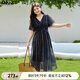MsShe【波嬉風(fēng)印花雪紡連衣裙】大碼女裝2025夏季胖mmV領(lǐng)高端裙子 藏青藍(lán)色現(xiàn)貨 2XL