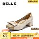 百麗（Belle）氣質(zhì)方跟淺口單鞋女2025秋新商場同款牛皮通勤單鞋E1A1DCQ5 米白/杏 38