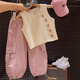 哈羅小黃鴨（G.DUCKKIDS）小女孩韓版套裝2025夏季新款女寶寶洋氣時(shí)髦設(shè)計(jì)感背心上衣工裝褲 米白套裝 90 cm