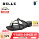 百麗（Belle）鐘楚曦同款珠珠女孩1.0新中式?jīng)鲂疀鲂珺1887BL4 墨染黑-拖鞋2.0 38 (240mm)