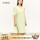 AMII2025夏新款撞料拼雪紡不規則搭片連衣裙女小黑裙直筒裙子12342599 薄荷綠 165/88A/L