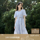 茵曼（INMAN）夏季法式收腰提花肌理女裝方領(lǐng)連衣裙文藝風(fēng)泡泡袖裙子 藍(lán)色 M