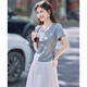 尚靜短袖t恤女夏季新款女裝蝴蝶刺繡拼接撞色簡約休閑圓領(lǐng)體恤上衣女