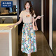 棉致雪紡印花t恤/油畫半身裙女夏季2024新款兩件套夏小個子a字裙 圖片色【套裝】 S