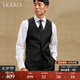 SKARO【澳洲質感純羊毛】馬甲男商務修身西服背心黑色V領馬夾 黑色SKW021 L