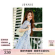 JESSIE法式度假風(fēng)連衣裙夏季2024新款女短袖收腰裙子 藍(lán)色 M