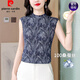 皮爾卡丹印花真絲背心女無(wú)袖夏季新款半高領(lǐng)內搭打底衫女士百搭桑蠶絲T恤 圖片色 3XL