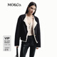 MO&Co.夾克秋毛邊圓領(lǐng)華麗金扣廓形短款復(fù)古外套MBD3JKTT03 黑色 M 165