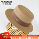 啄木鳥(niǎo)網(wǎng)紅草帽子女春夏法式平頂禮帽英倫遮陽(yáng)防曬海邊平沿寬檐男女同款 焦糖色-主推 (棕帶，時(shí)尚洋氣) 58~60頭圍L(可調節)5CM帽檐