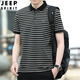 JEEP SPIRITpolo衫短袖男2025夏季新款高端刺繡半袖男士上衣商務(wù)條紋有領(lǐng)t恤 黑色 XL