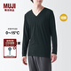 無印良品（MUJI）男式 棉冬季 V領(lǐng) 長袖T恤 打底衫 黑色 L